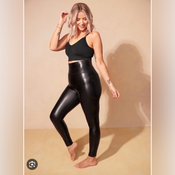 Knix Birds Papaya Vegan Leather High Rise Leggings Black Patent Size XXXL - Picture 1 of 7